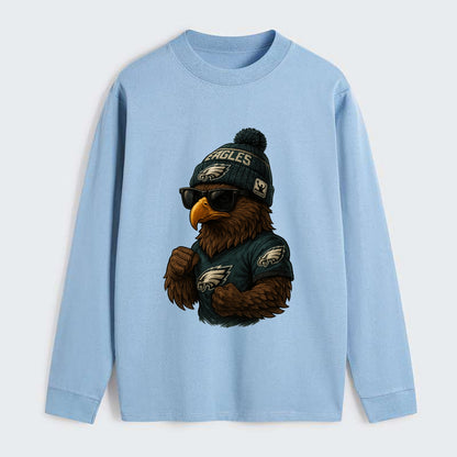 Philly Hawk wearing Eagles beanie with Rocky patch and wayfarer - Classic Long Sleeve Shirt - Light Blue