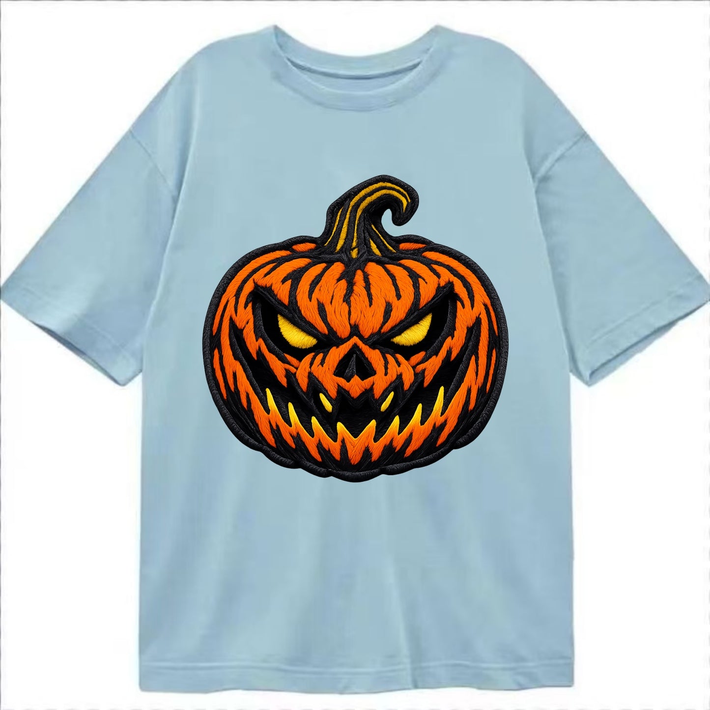 HALLOWEEN PUMPKIN - jack o lantern in orange and black , spooky - Classic T-shirt - Light Blue