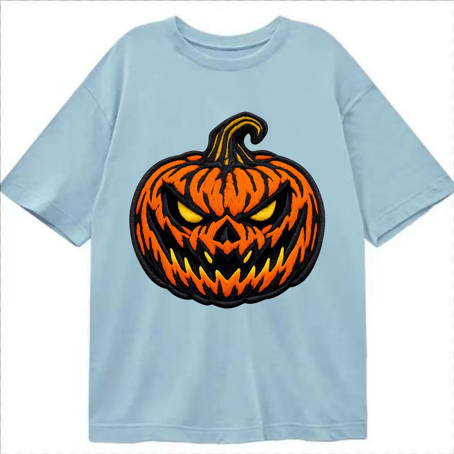HALLOWEEN PUMPKIN - jack o lantern in orange and black , spooky - Classic T-shirt - Light Blue