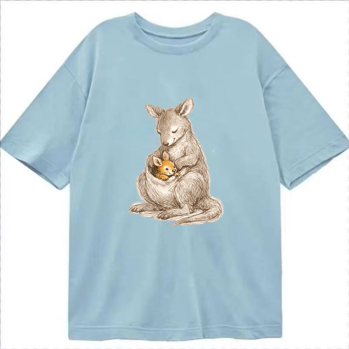 MOTHER'S POUCH | Kangaroo maternal embrace | Joey safe inside | Protective love | - Classic T-shirt - Light Blue