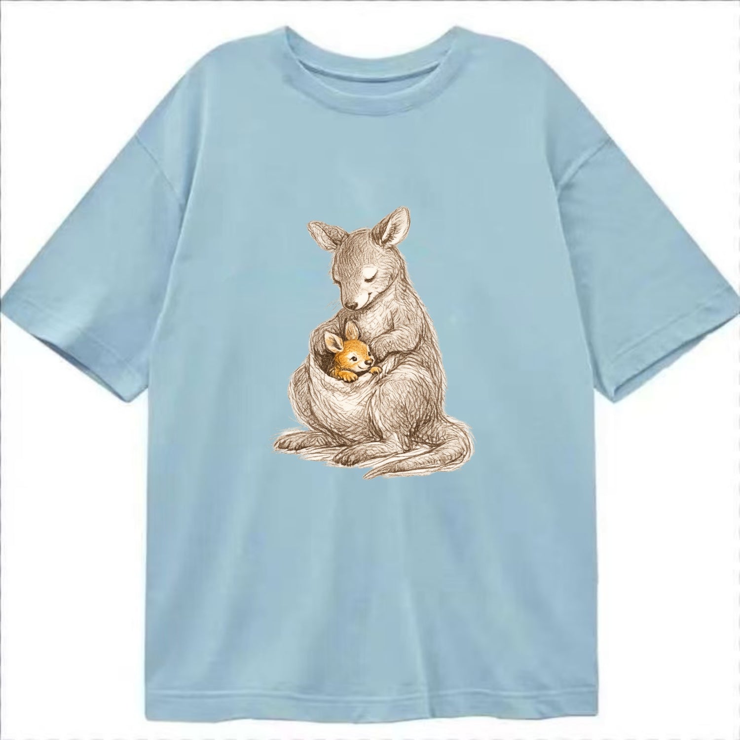 MOTHER'S POUCH | Kangaroo maternal embrace | Joey safe inside | Protective love | - Classic T-shirt - Light Blue