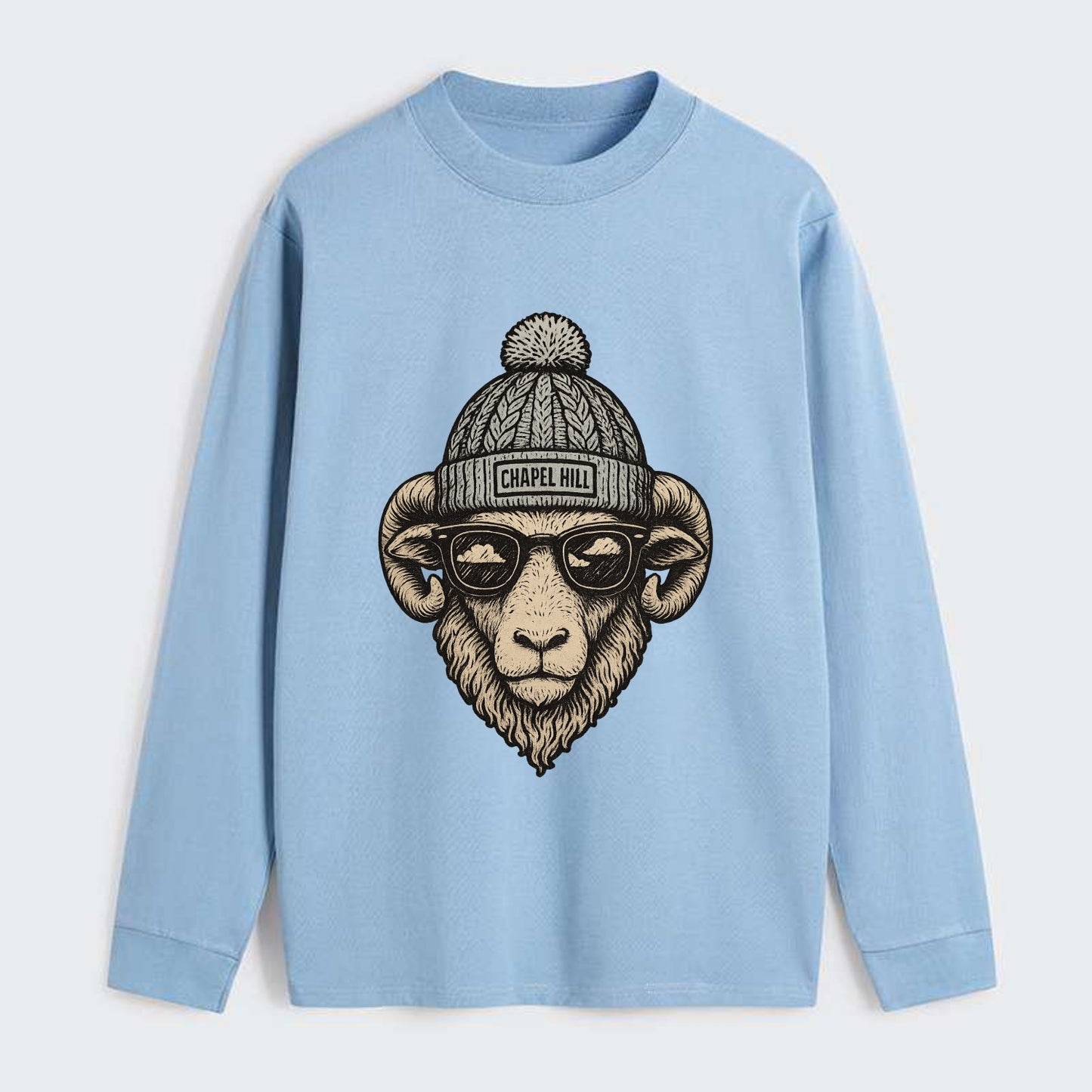 Chapel Hill Tar Heel Ram wearing UNC bea - Classic Long Sleeve Shirt - Light Blue