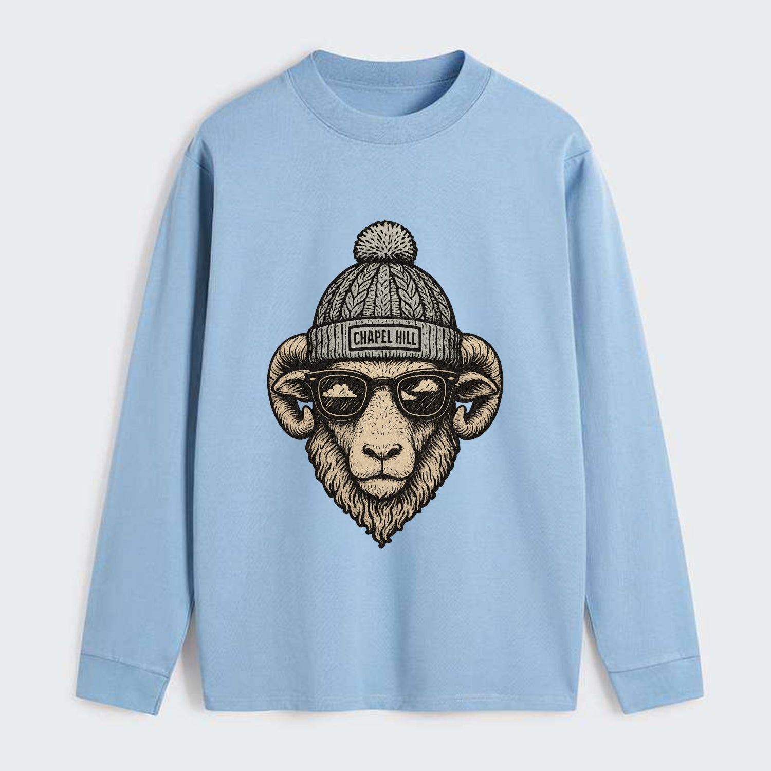 Chapel Hill Tar Heel Ram wearing UNC bea - Classic Long Sleeve Shirt - Light Blue