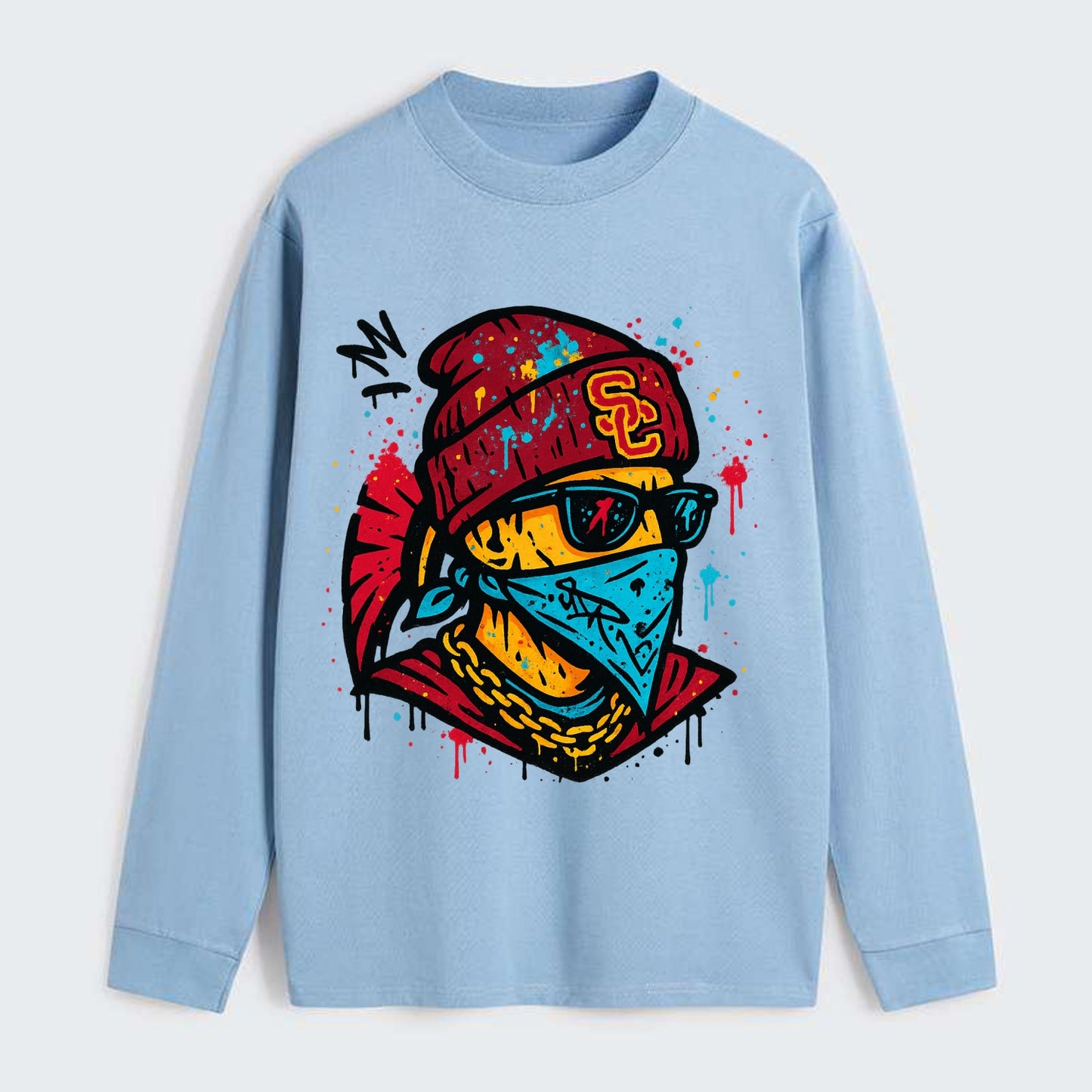 Los Angeles Trojan wearing USC beanie with SC patch - Classic Long Sleeve Shirt - Light Blue