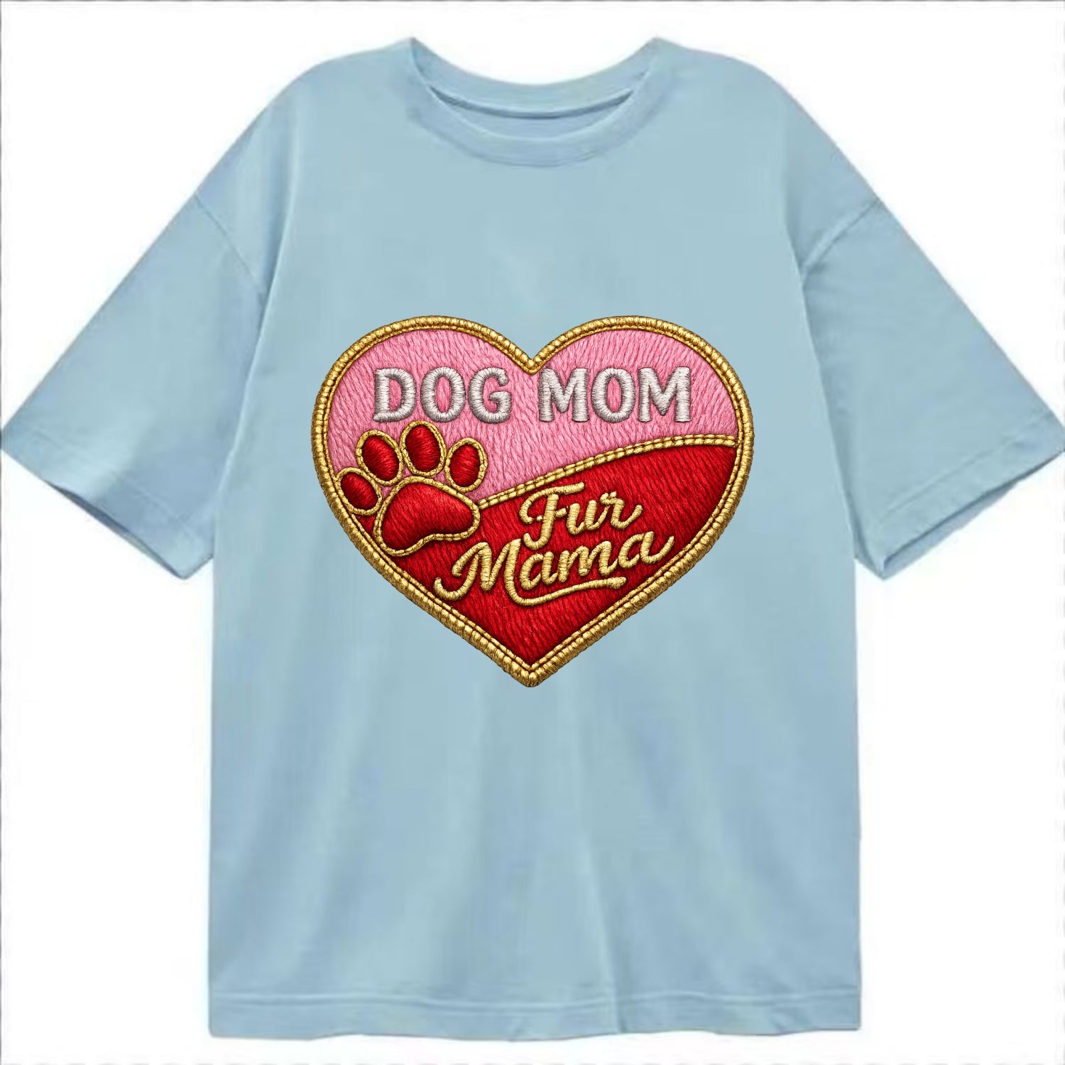 DOG MOM HEART - heart with paw print in pink and red , fur mama - Classic T-shirt - Light Blue