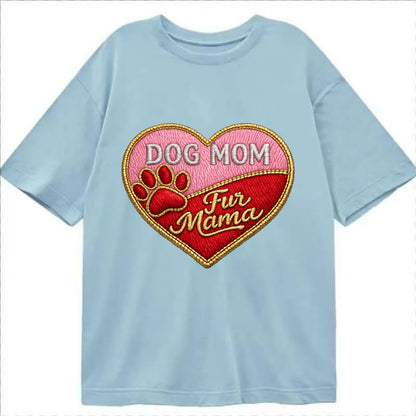 DOG MOM HEART - heart with paw print in pink and red , fur mama - Classic T-shirt - Light Blue