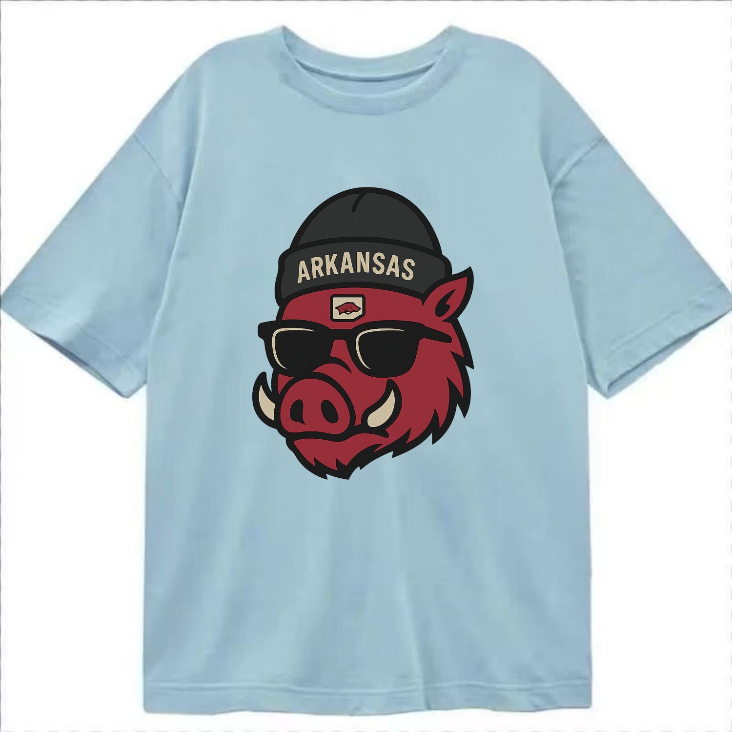 Fayetteville Razorback wearing Arkansas beanie with hog patch - Classic T-shirt - Light Blue