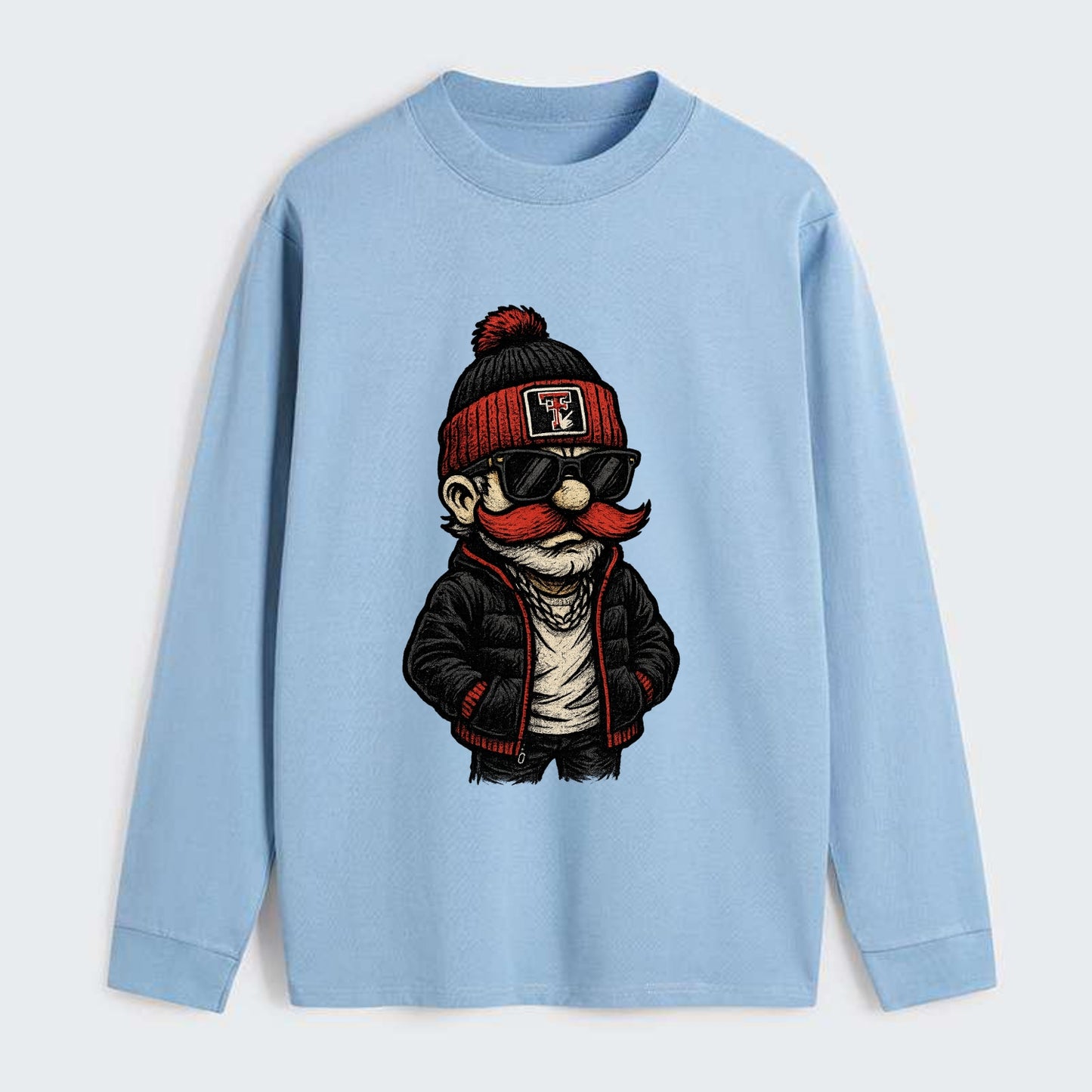 Lubbock Raider wearing Texas Tech beanie with guns up patch - Classic Long Sleeve Shirt - Light Blue