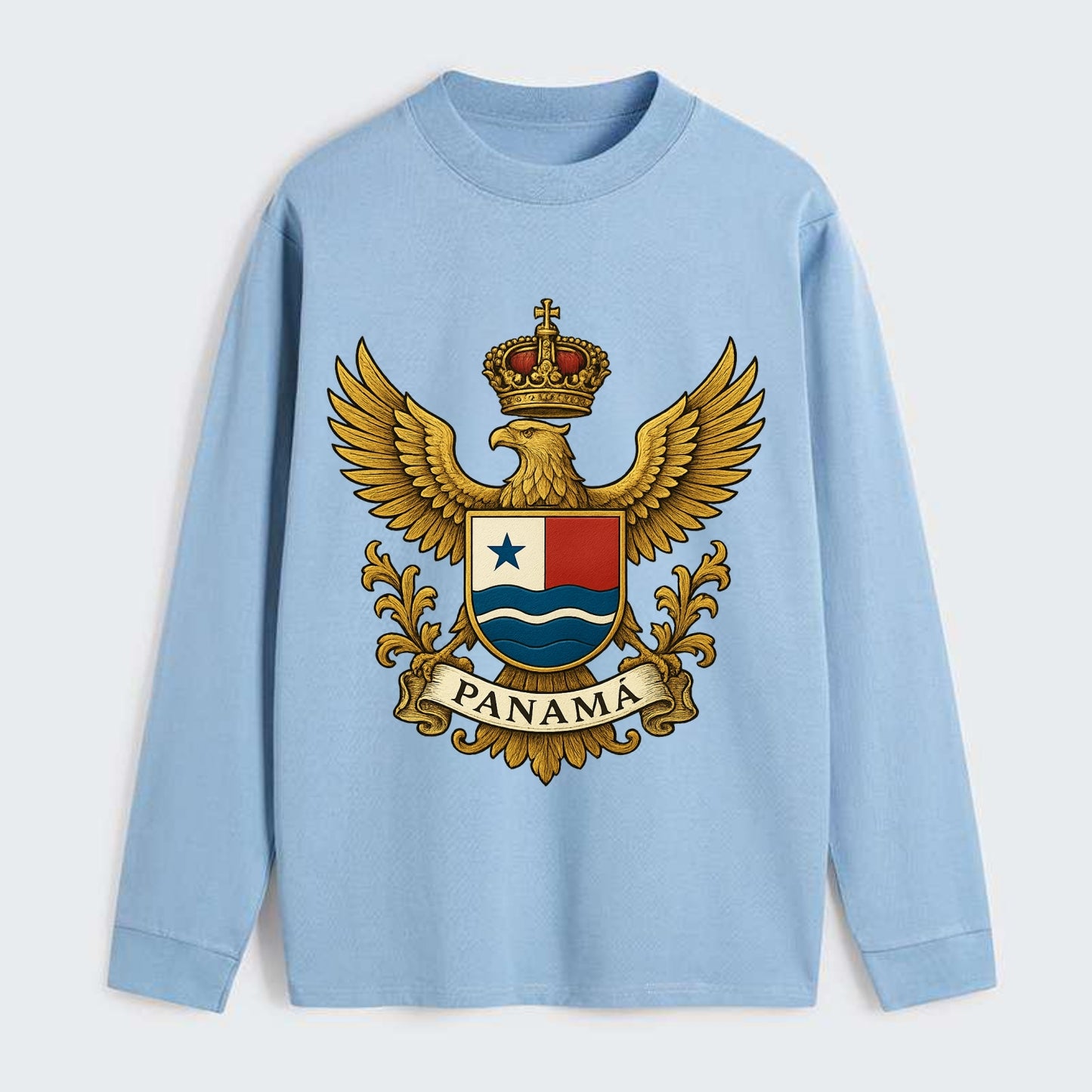 Panama Heritage Badge  - Classic Long Sleeve Shirt - Light Blue