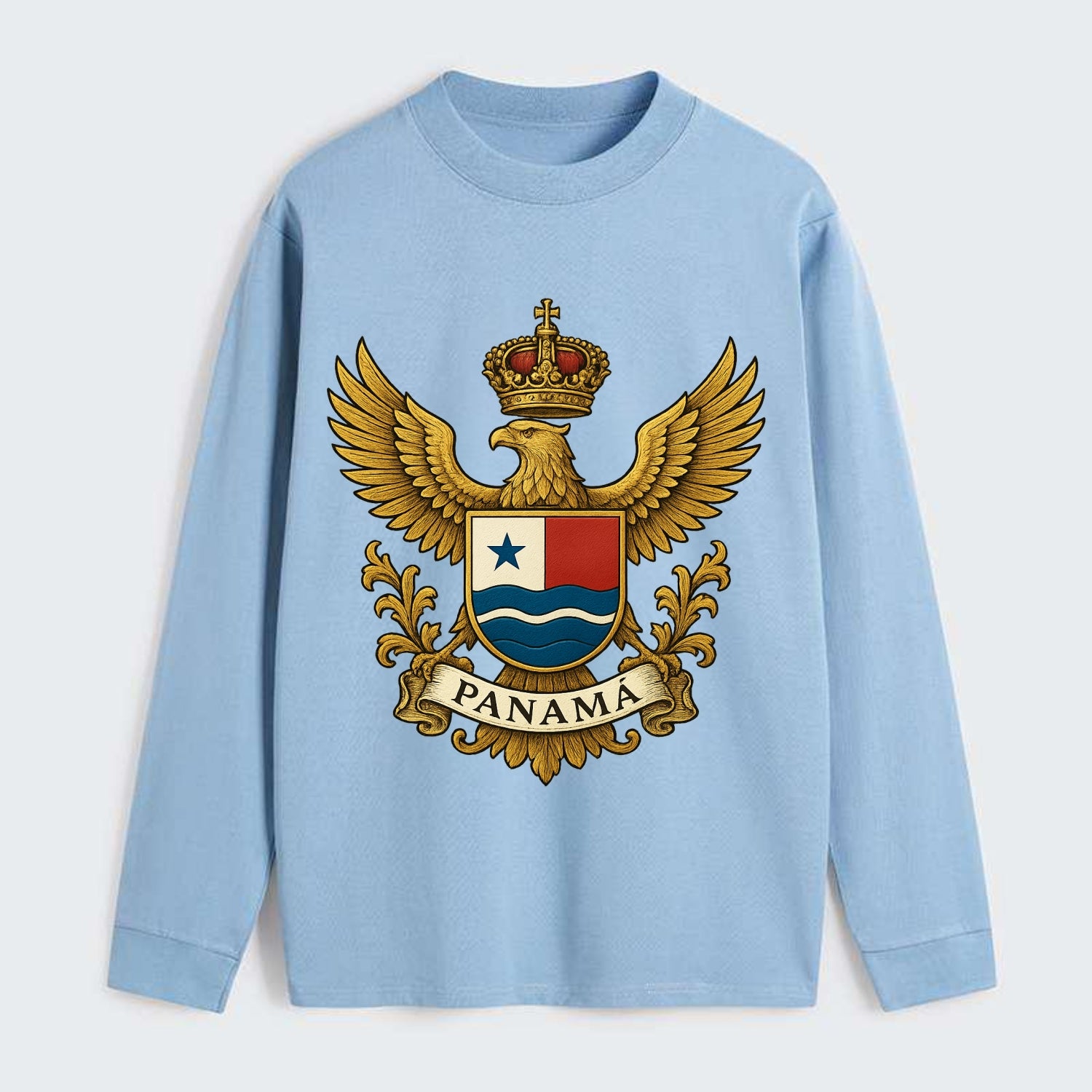 Panama Heritage Badge  - Classic Long Sleeve Shirt - Light Blue