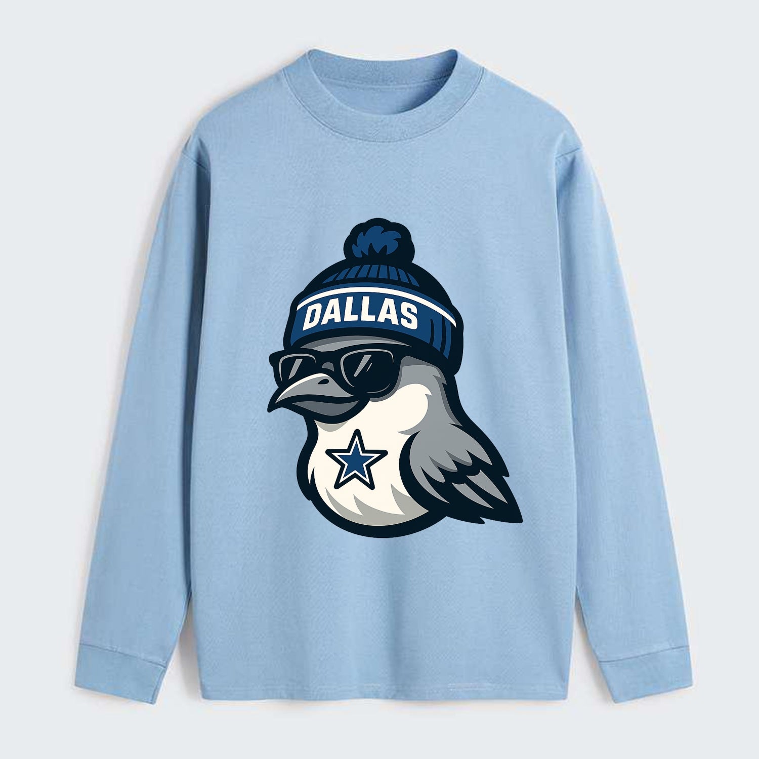 Dallas Mockingbird wearing Cowboys beanie with sheriff star and - Classic Long Sleeve Shirt - Light Blue