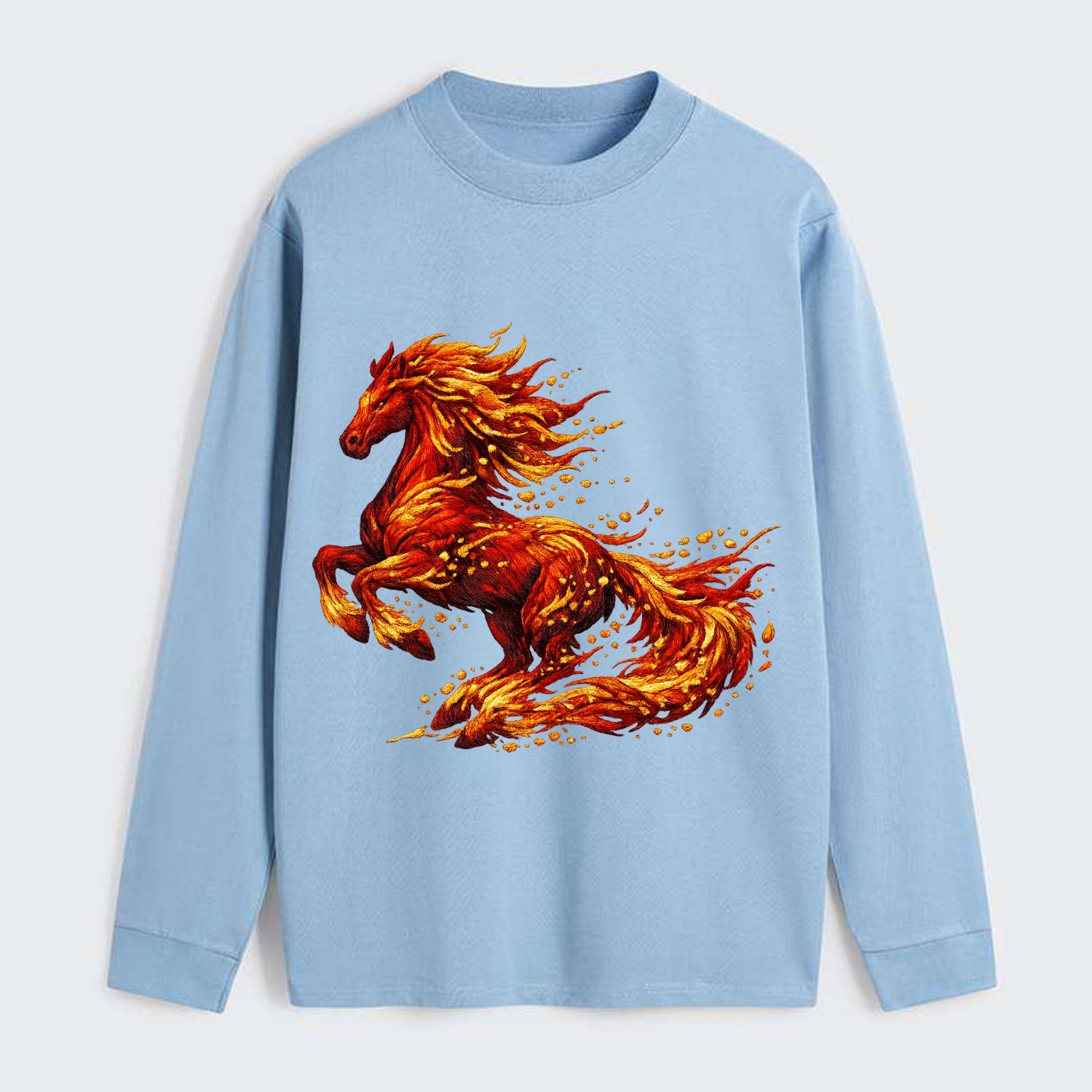 EMBER RISING | Sparks forming into horse shape | Particles of fire | - Classic Long Sleeve Shirt - Light Blue