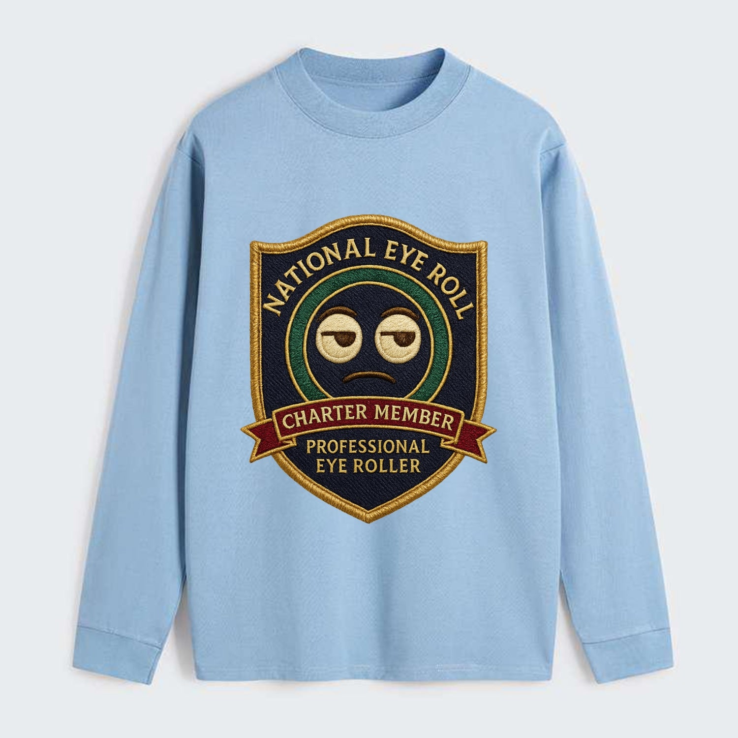 Crest with eye roll icon - "National Eye Roll Association - Charter - Classic Long Sleeve Shirt - Light Blue