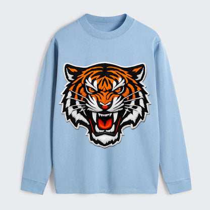 TIGER STRIPES FACE - fierce tiger face in orange, black and white , - Classic Long Sleeve Shirt - Light Blue