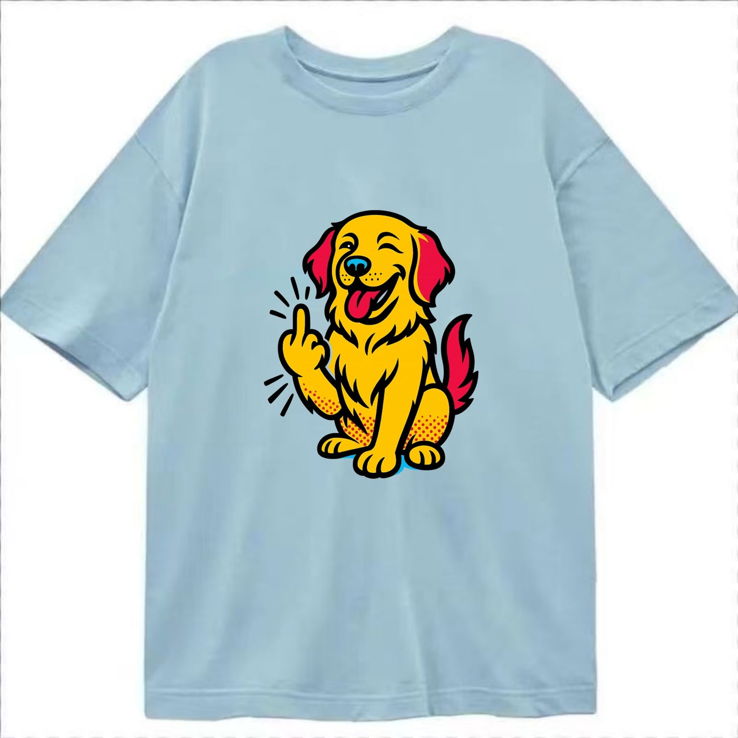 Golden Retriever with happy smile and golden coat, fluffy paw raised - Classic T-shirt - Light Blue