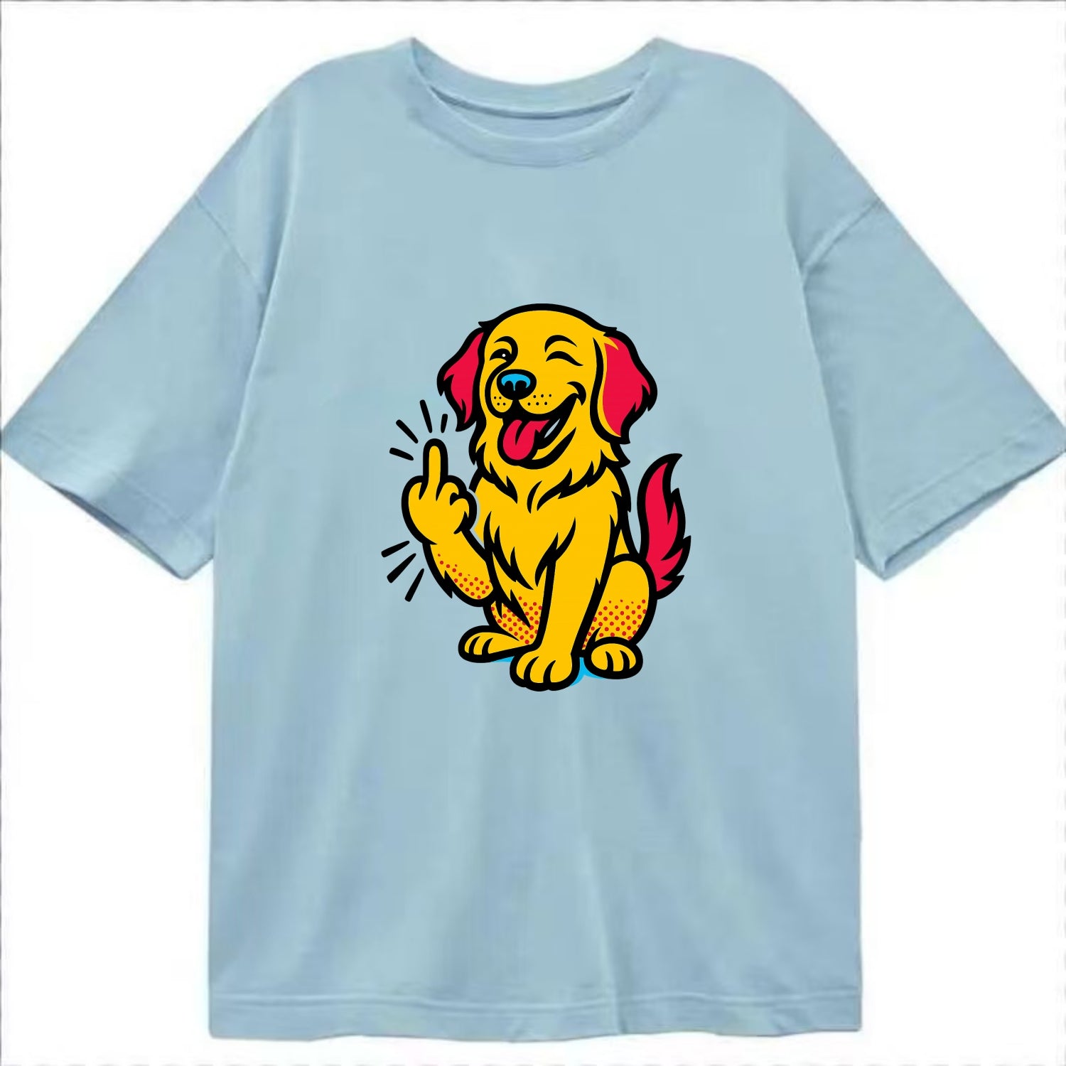 Golden Retriever with happy smile and golden coat, fluffy paw raised - Classic T-shirt - Light Blue