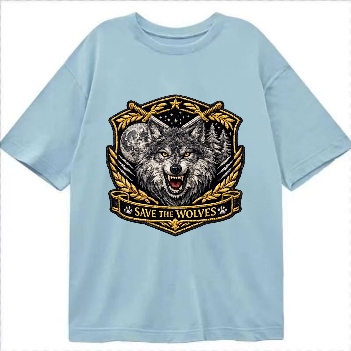 SAVE THE WOLVES - wolf moon in gray , predator protection - Classic T-shirt - Light Blue