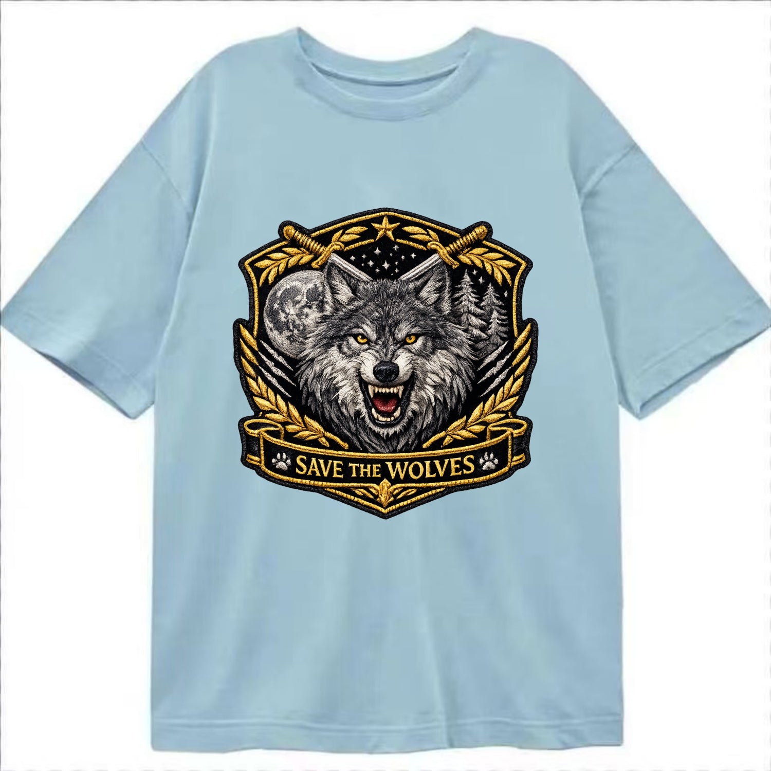 SAVE THE WOLVES - wolf moon in gray , predator protection - Classic T-shirt - Light Blue