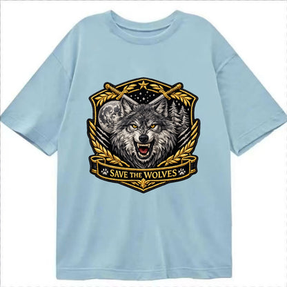 SAVE THE WOLVES - wolf moon in gray , predator protection - Classic T-shirt - Light Blue