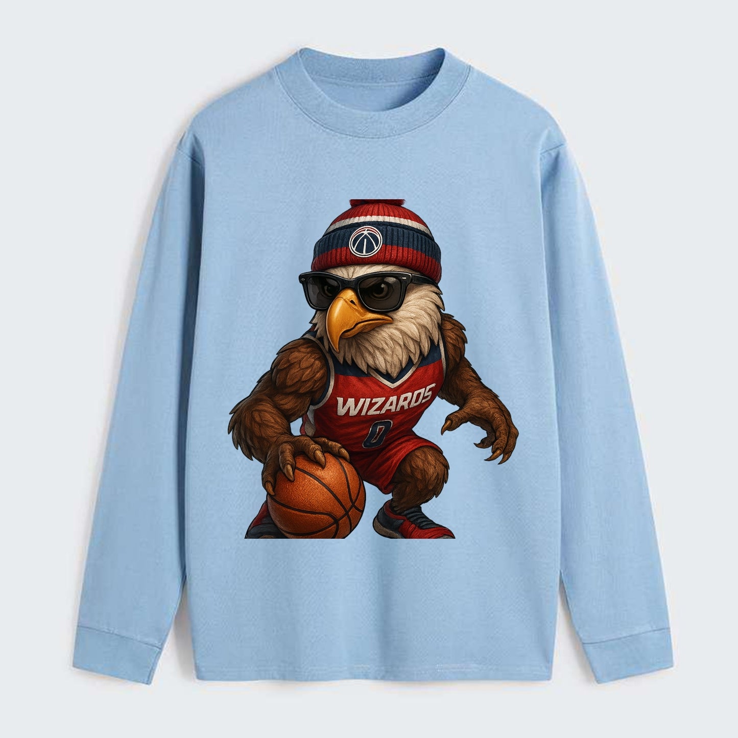 DC Eagle wearing Wizards red white and blue beanie with monument patch - Classic Long Sleeve Shirt - Light Blue