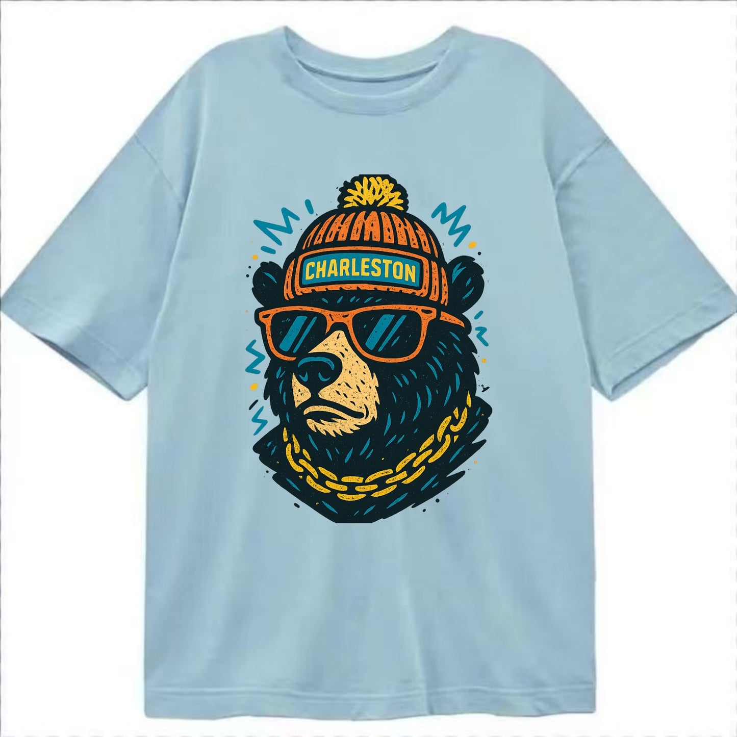 West Virginia Black Bear wearing Charleston beanie with pom pom and wayfarer - Classic T-shirt - Light Blue