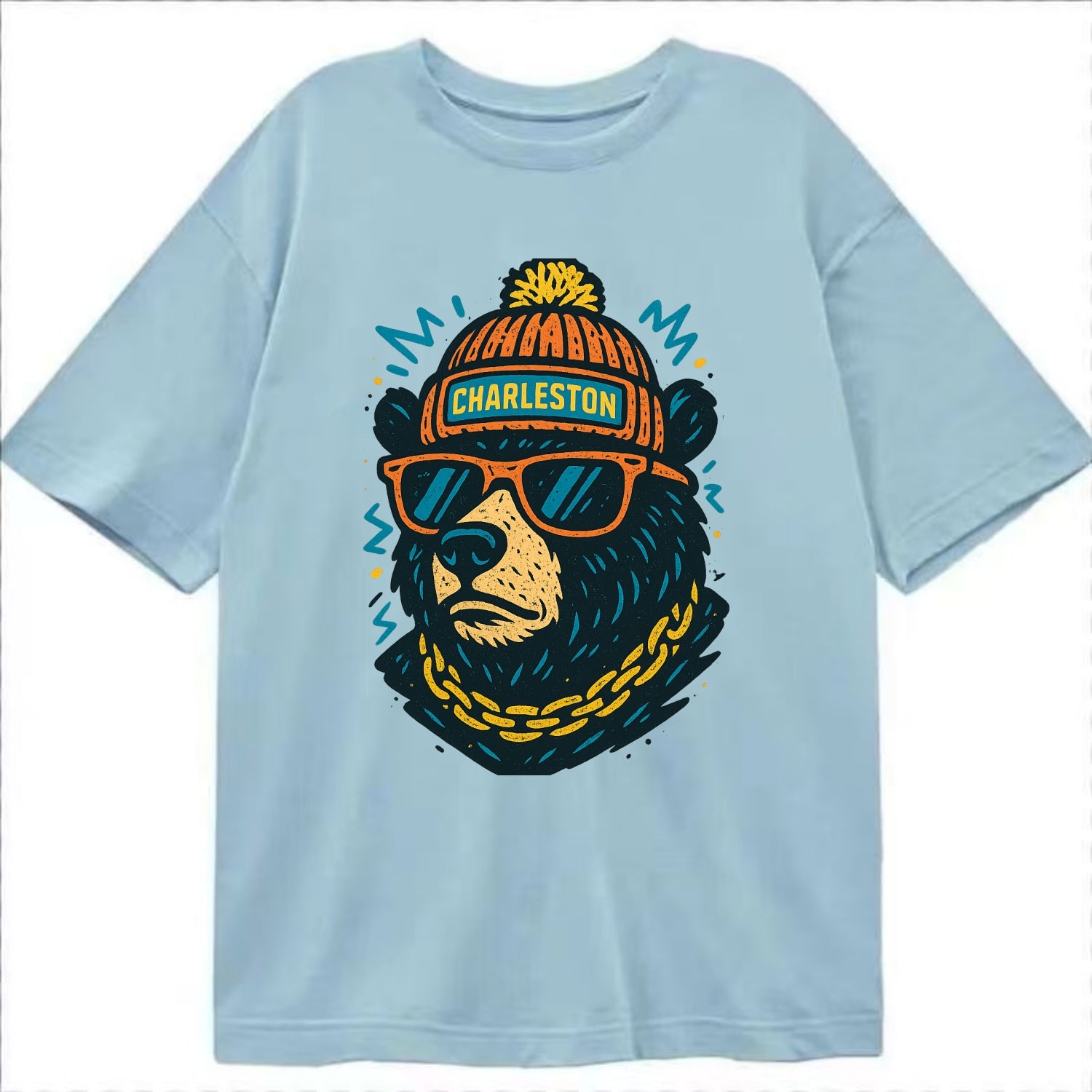 West Virginia Black Bear wearing Charleston beanie with pom pom and wayfarer - Classic T-shirt - Light Blue
