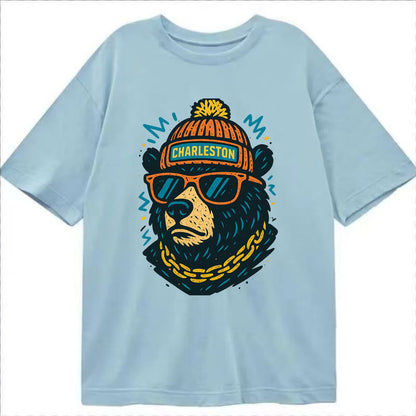 West Virginia Black Bear wearing Charleston beanie with pom pom and wayfarer - Classic T-shirt - Light Blue