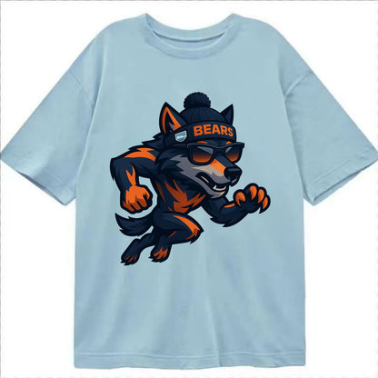 Chicago Wolf wearing Bears beanie with Lake Michigan patch and wayfarer sunglasses - Classic T-shirt - Light Blue