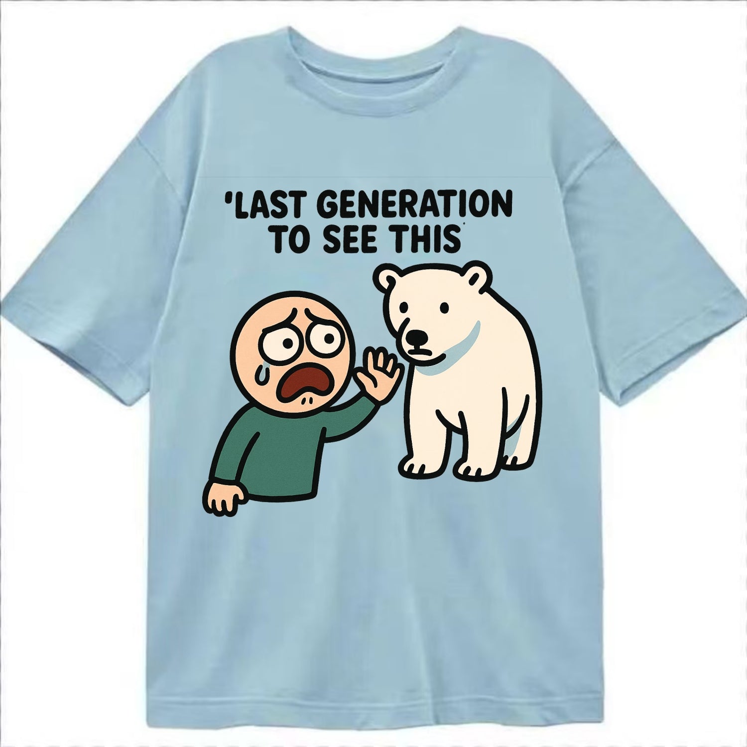 Person waving goodbye to polar bear - "Last generation to see this" - extinction - Classic T-shirt - Light Blue