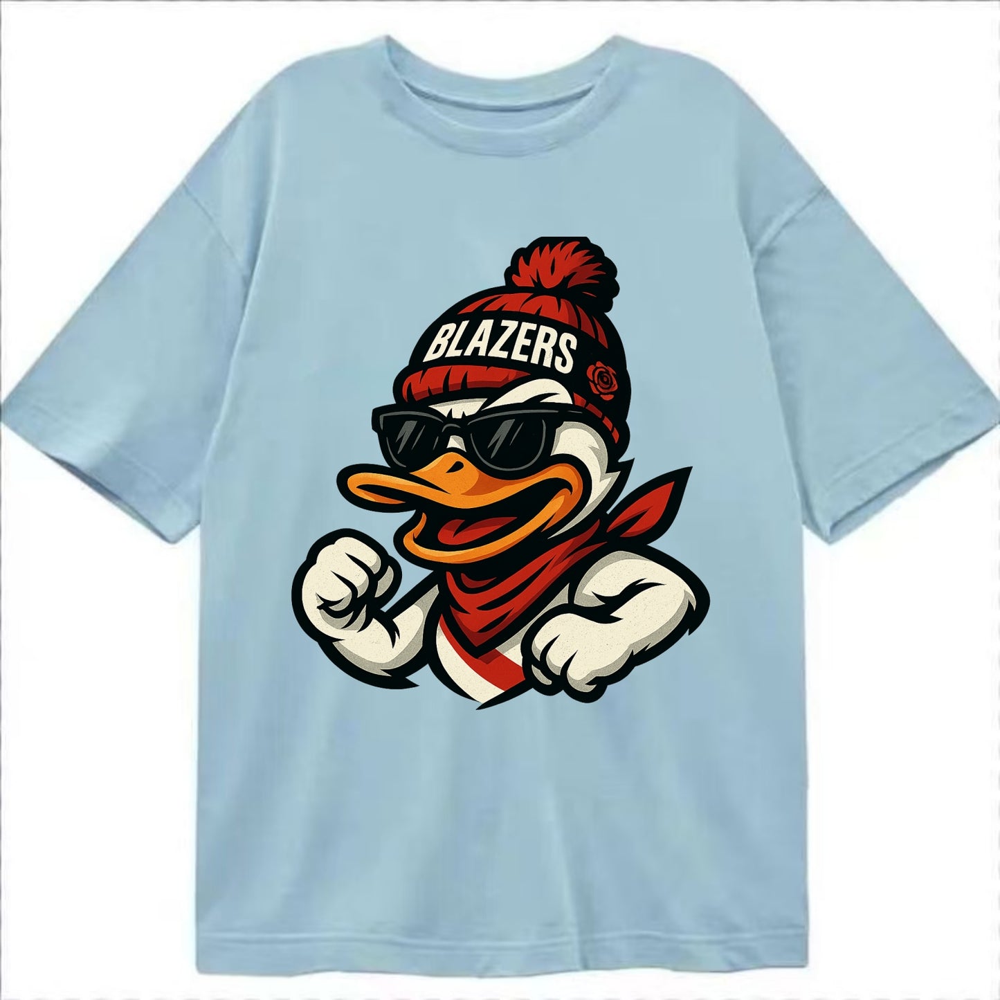 Oregon Duck wearing Trail Blazers beanie with rose patch and wayfarer sunglasses - Classic T-shirt - Light Blue
