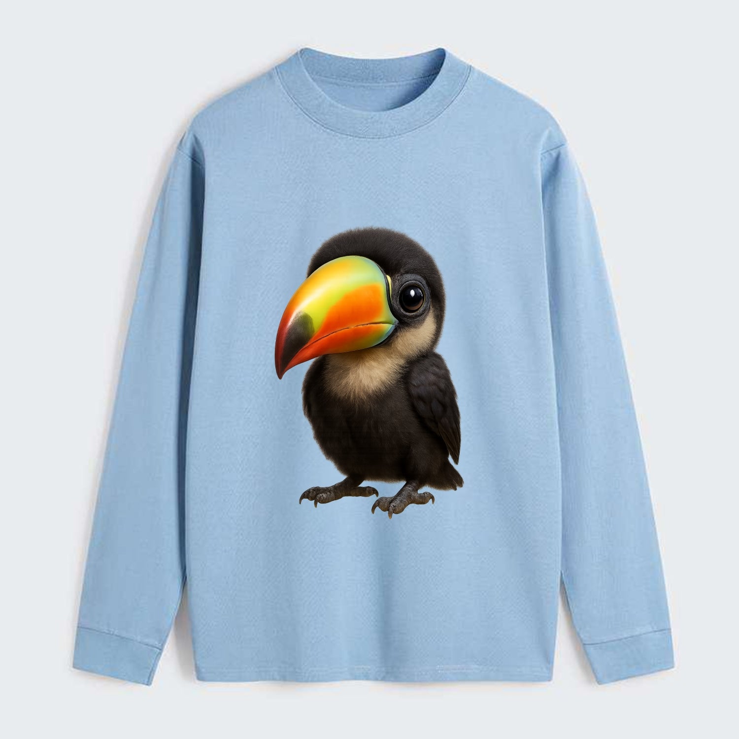 Baby Toucan - oversized colorful beak, black feathers, bright eyes, - Classic Long Sleeve Shirt - Light Blue