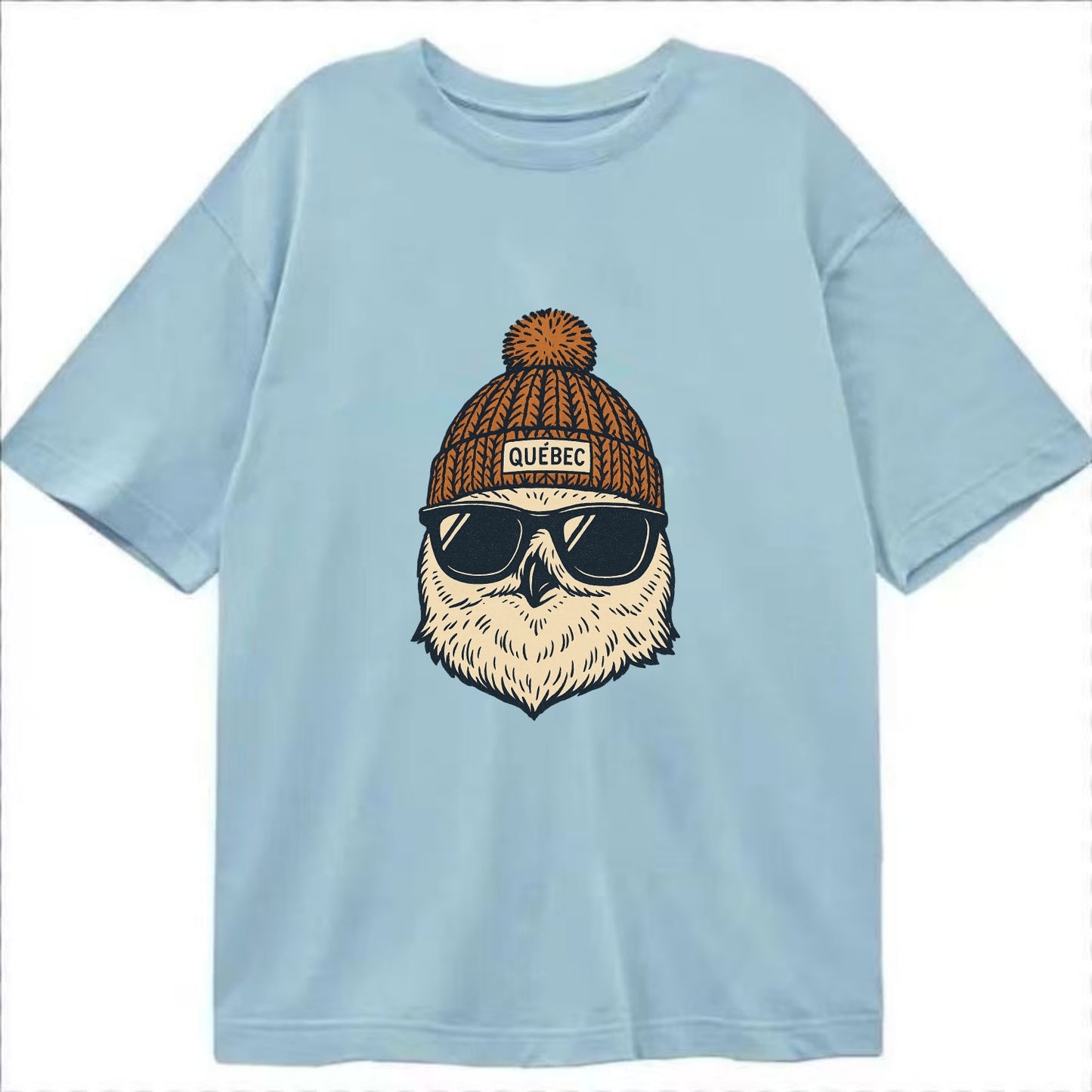 Quebec City Snowy Owl wearing Quebec beanie with pom pom and wayfarer sunglasses - Classic T-shirt - Light Blue