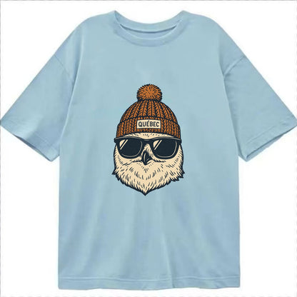 Quebec City Snowy Owl wearing Quebec beanie with pom pom and wayfarer sunglasses - Classic T-shirt - Light Blue
