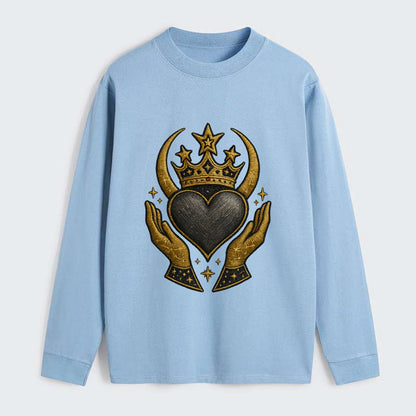 Celtic knot crown with woven strands merging into copper hands - Classic Long Sleeve Shirt - Light Blue