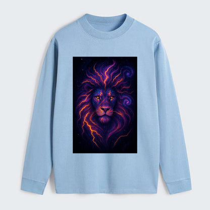 Regal lion with mane made of electric currents, neon yellow and hot - Classic Long Sleeve Shirt - Light Blue