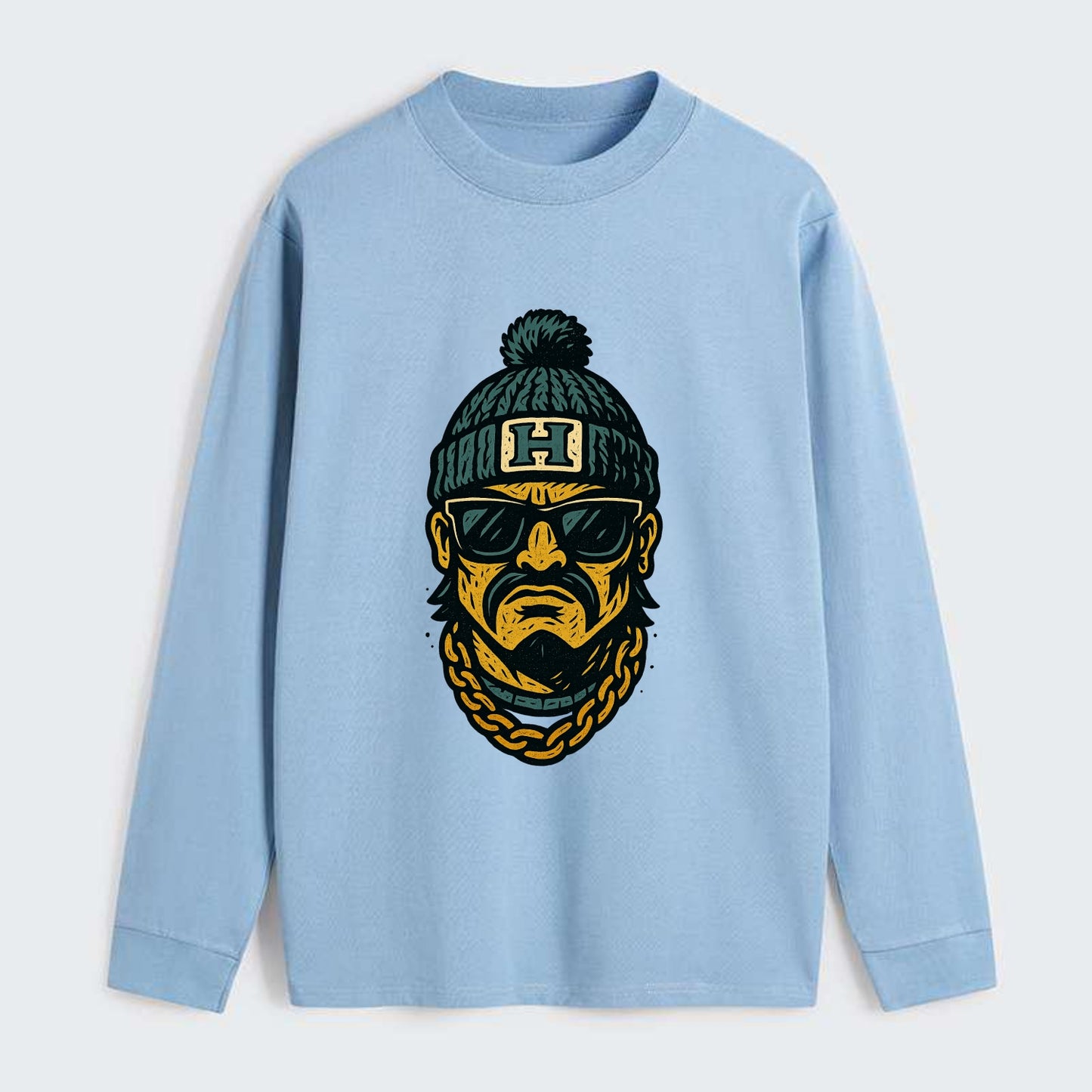 Honolulu Warrior wearing Hawaii beanie with H patch - Classic Long Sleeve Shirt - Light Blue