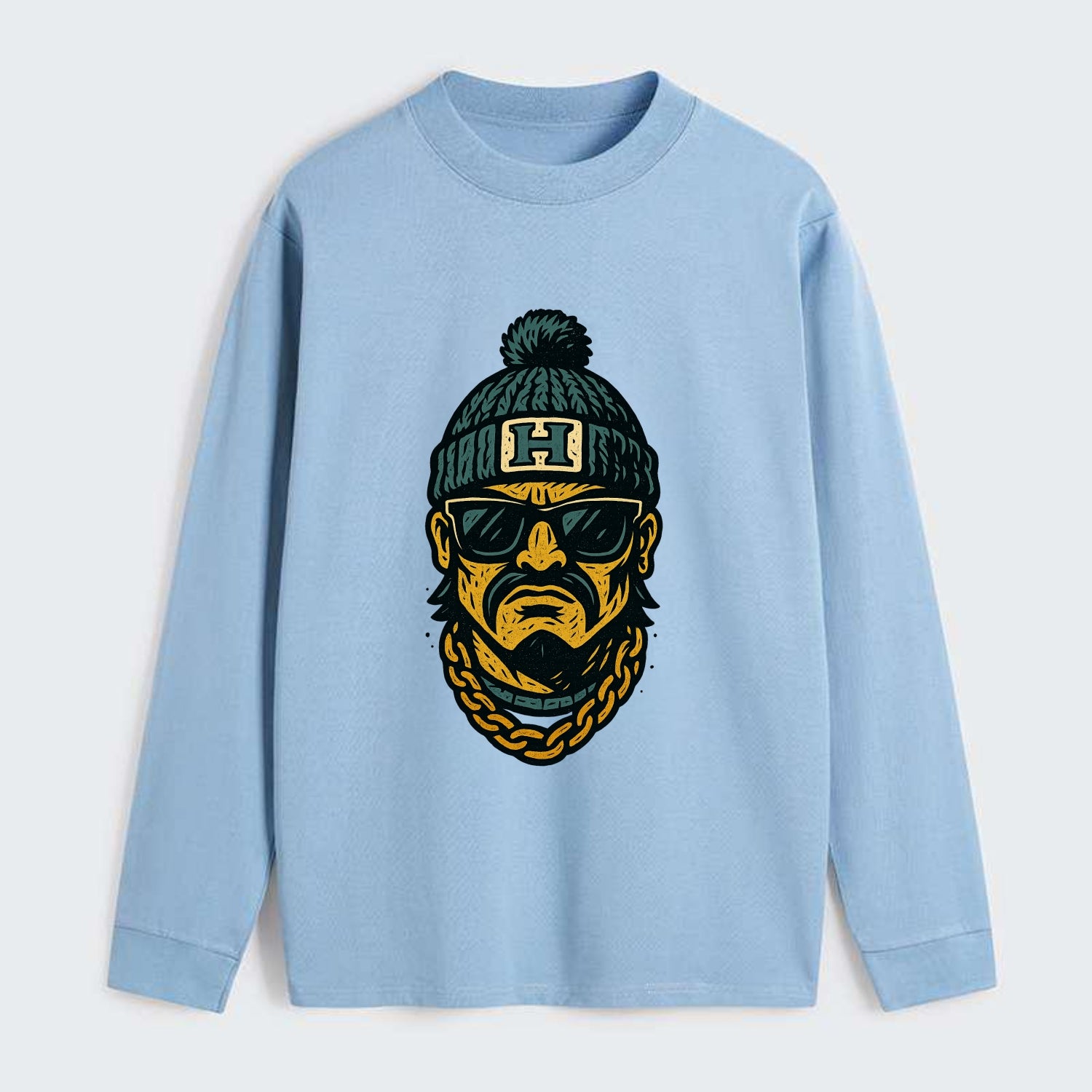 Honolulu Warrior wearing Hawaii beanie with H patch - Classic Long Sleeve Shirt - Light Blue