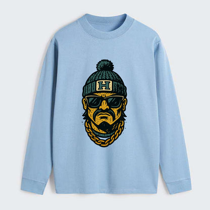 Honolulu Warrior wearing Hawaii beanie with H patch - Classic Long Sleeve Shirt - Light Blue