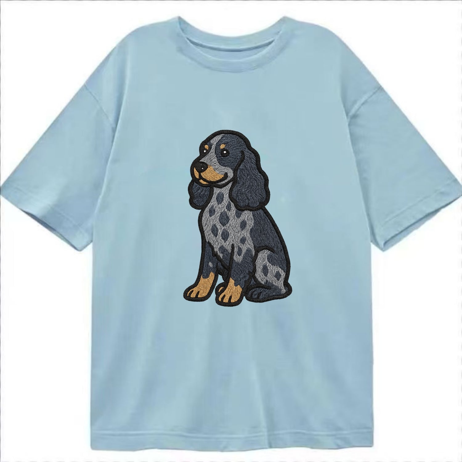 English Cocker Spaniel - Blue roan embroidered sitting pose - Classic T-shirt - Light Blue