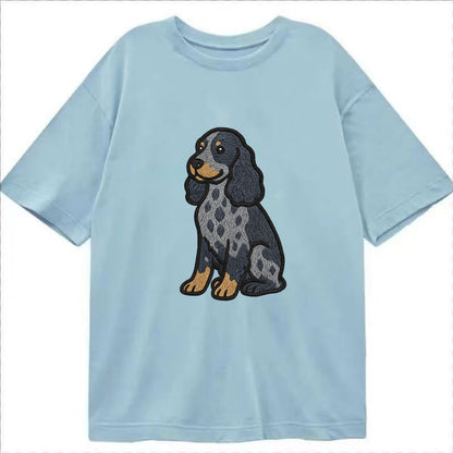 English Cocker Spaniel - Blue roan embroidered sitting pose - Classic T-shirt - Light Blue