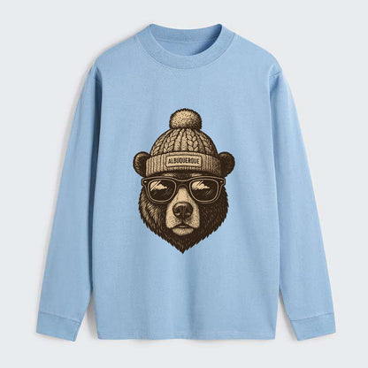 New Mexico Black Bear wearing Albuquerque beanie with pom pom and - Classic Long Sleeve Shirt - Light Blue