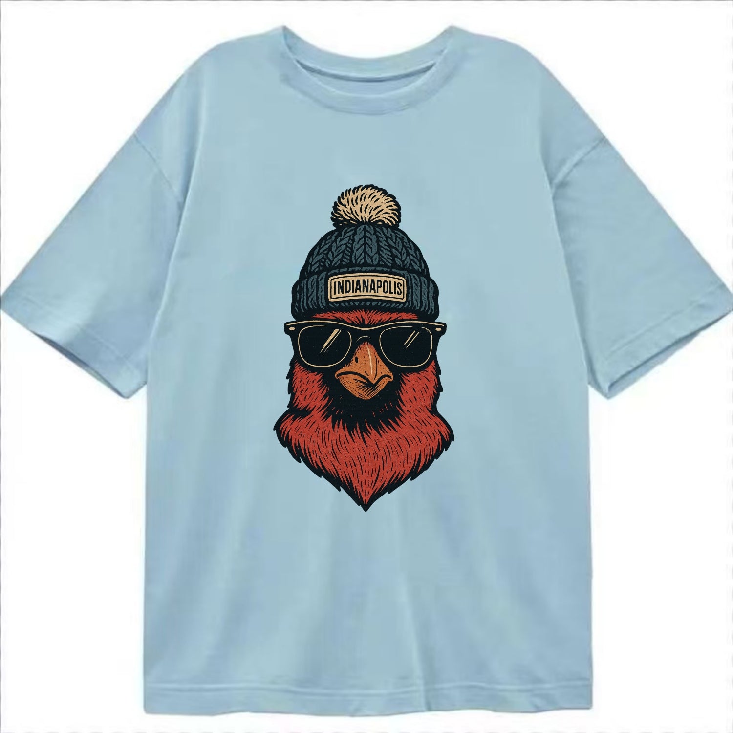 Indiana Cardinal wearing Indianapolis beanie with pom pom and wayfarer sunglasses - Classic T-shirt - Light Blue