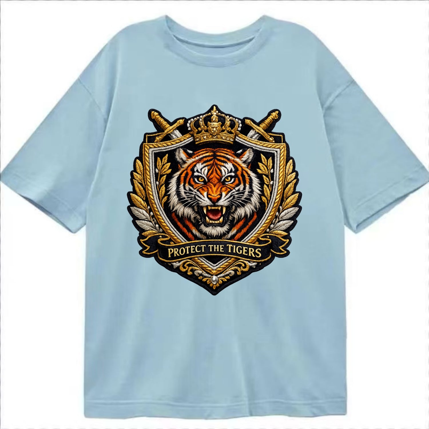 PROTECT THE TIGERS - tiger with shield in orange , big cat conservation - Classic T-shirt - Light Blue