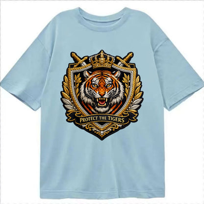 PROTECT THE TIGERS - tiger with shield in orange , big cat conservation - Classic T-shirt - Light Blue