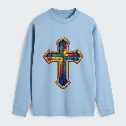 Stained Glass Cross  - Classic Long Sleeve Shirt - Light Blue