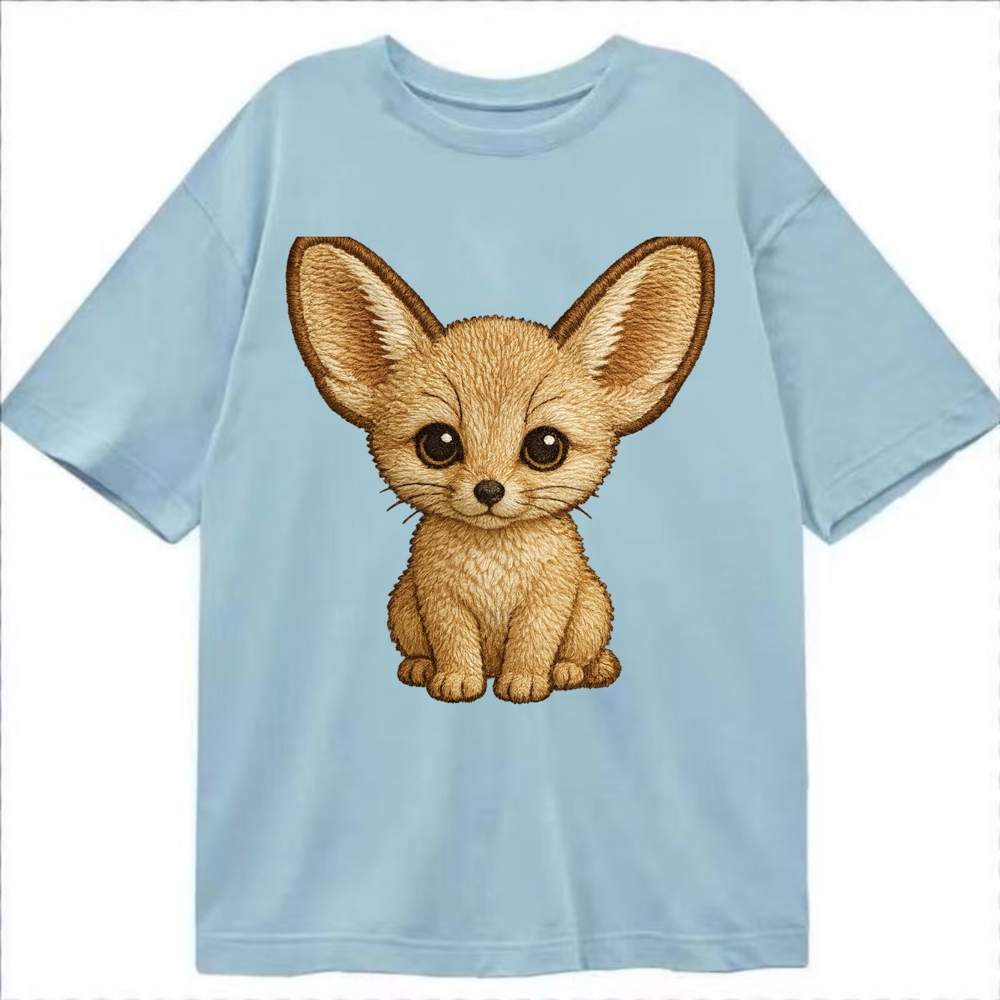 Baby Fennec Fox - huge ears, cream fur, large dark eyes, front-facing, desert baby - Classic T-shirt - Light Blue