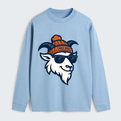 Denver Mountain Goat wearing Broncos beanie with Mile High patch and - Classic Long Sleeve Shirt - Light Blue