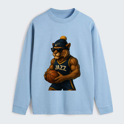 Utah Mountain Lion wearing Jazz navy and yellow beanie with music note - Classic Long Sleeve Shirt - Light Blue