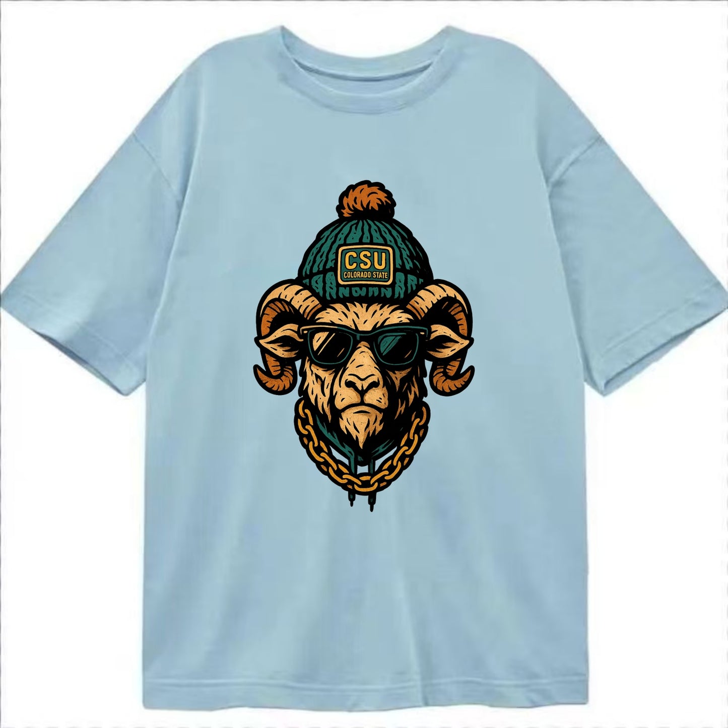 Fort Collins Ram wearing Colorado State beanie with CSU patch - Classic T-shirt - Light Blue