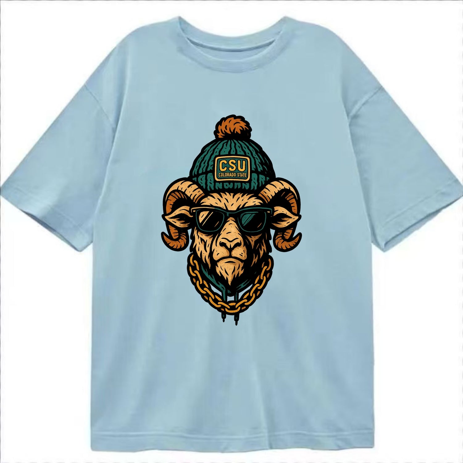 Fort Collins Ram wearing Colorado State beanie with CSU patch - Classic T-shirt - Light Blue